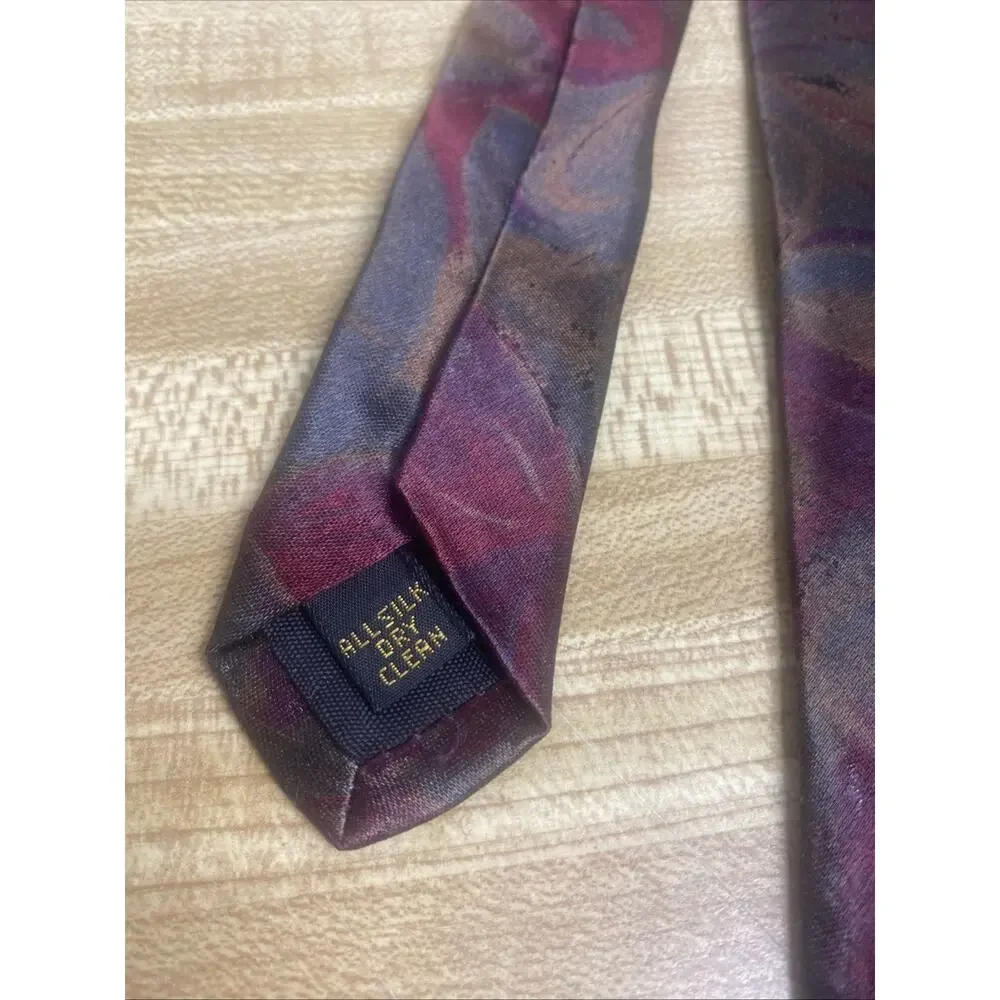 90s KARL LAGERFELD 100% Silk Men's Tie Made N Costa Rica Red Purple Muted Floral
